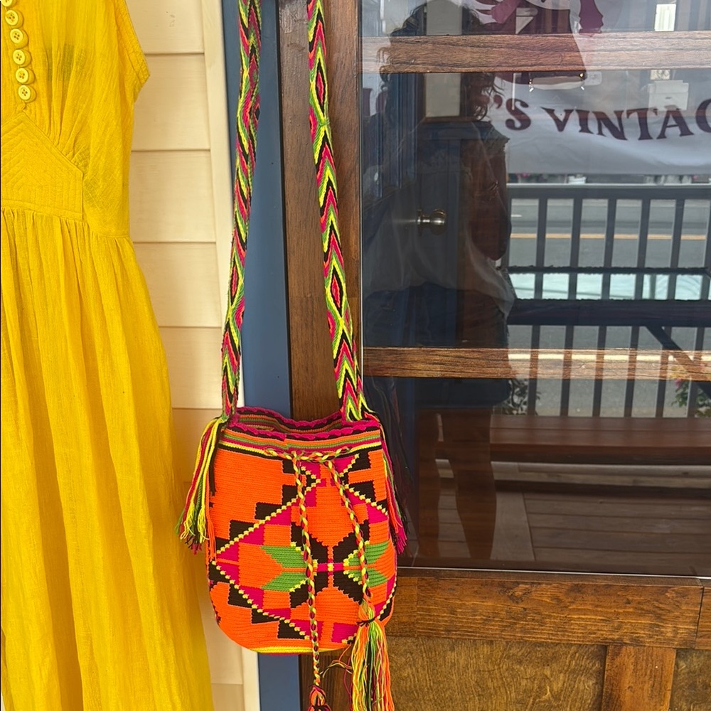 Vibrant Orange and Pink Woven Bag